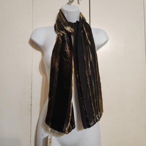 NWT Chico's 14x56 Gold Stripe Chamois Velvet Burnout Scarf Whimsygoth